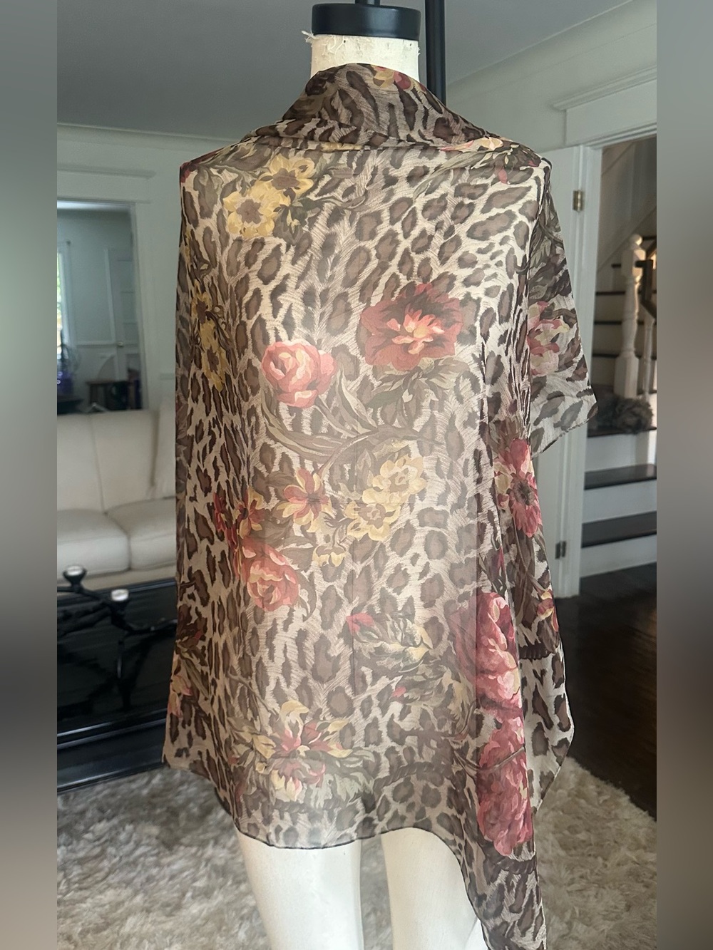 100% Silk Ralph Lauren leopard rose scarf